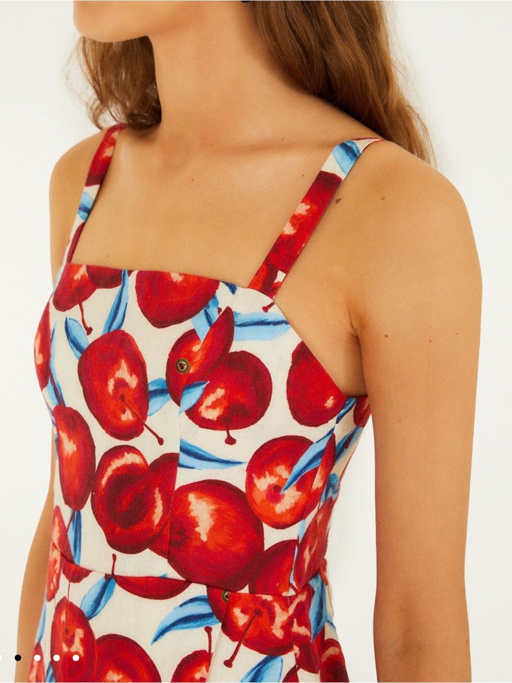 Farm Rio Cherry Blossom Sleeveless Mini Dress 100% linen fruit novelty Women XL - Picture 2 of 16